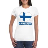 Finland t-shirt met Finse vlag in hart wit dames