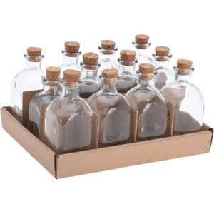 Glazen flesjes met kurk dop - 12 stuks - transparant - glas -120 ml