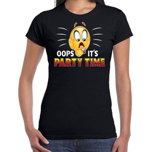 Funny emoticon t-shirt oops it is party time zwart voor dames -  Fun / cadeau shirt