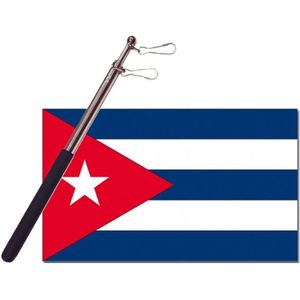 Landen vlag Cuba - 90 x 150 cm - met compacte draagbare telescoop vlaggenstok - zwaaivlaggen
