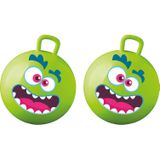 Summer Play Skippybal met smiley - 2x - groen - 50 cm - buitenspeelgoed voor kinderen