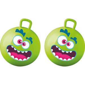 Summer Play Skippybal met smiley - 2x - groen - 50 cm - buitenspeelgoed voor kinderen