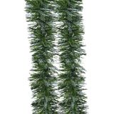 Decoris lametta kerstslinger - 2x - groen/transparant - folie - 270 x 7,5 cm