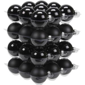 36x Zwarte glazen kerstballen 6 cm - mat/glans - Kerstboomversiering zwart mat en glanzend