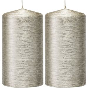 2x Zilveren Cilinderkaars/Stompkaars 7 X 13 cm 25 Branduren - Geurloze Zilverkleurige Kaarsen