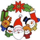 3x stuks kerst raamstickers kerstkrans met kerstman plaatjes 30 cm - Raamdecoratie kerst - Kinder kerststickers