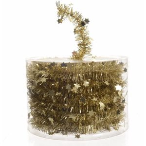 6x Kerstboom sterren folie slingers goud 700 cm - Lametta guirlande folieslingers goud - Kerstversiering en decoratie