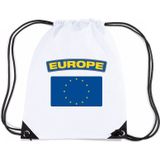 Europa nylon rijgkoord rugzak/ sporttas wit met Europese vlag