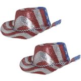2x stuks cowboy glitterhoed USA thema - Voor volwassenen - Carnaval verkleed hoeden