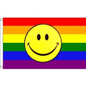 Regenboog smile emoticon vlag - 90 x 150 cm