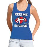 Kiss me I am English tanktop / mouwloos shirt blauw dames - feest shirts dames - Engeland kleding