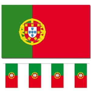 Bellatio Decorations - Vlaggen versiering set - Portugal - Vlag 90 x 150 cm en vlaggenlijn 4 meter
