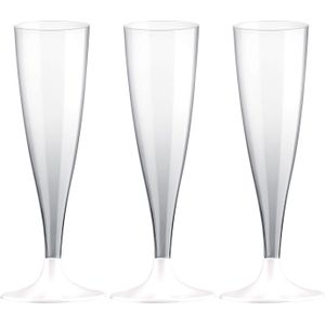 Santex Champagneglazen/flutes - 10x stuks - 14 cl/140 ml - Kunststof - Wit voetje