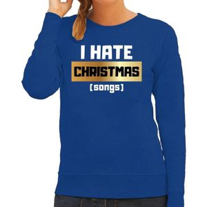 Foute Kersttrui / sweater - I hate Christmas songs - Haat aan kerstmuziek / kerstliedjes - blauw voor dames - kerstkleding / kerst outfit