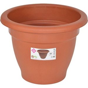 Terra cotta kleur ronde plantenpot/bloempot kunststof diameter 25 cm - Plantenbakken/bloembakken voor buiten