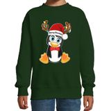 Bellatio Decorations Kersttrui/sweater voor jongens/meisjes - Merry Christmas - groen - Kerst pinguin