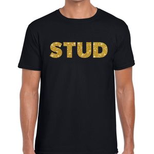 Stud gouden glitter tekst t-shirt zwart heren - heren shirt Stud