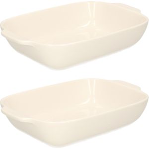 2x Rechthoekige porseleinen ovenschalen 1,7 liter 22 x 15 x 5 cm - Ovenschotel schalen