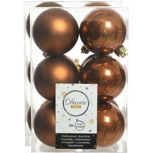24x stuks kunststof kerstballen kaneel bruin 6 cm - Mat/glans - Onbreekbare plastic kerstballen