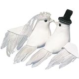 Witte duiven decoratie bruidspaar 8 cm - Bruiloft feestartikelen tafel versieringen