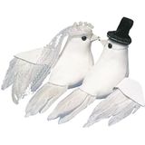 Witte Duiven Decoratie Bruidspaar 8 cm - Bruiloft Feestartikelen Tafel Versieringen