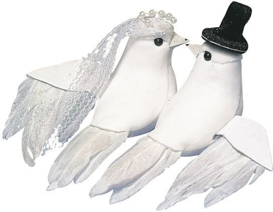 Witte Duiven Decoratie Bruidspaar 8 cm - Bruiloft Feestartikelen Tafel Versieringen