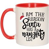 Set van 2x stuks cadeau kerstmokken rood I am the reason Santa has a naughty list - 300 ml - koffiemokken / theebekers - Kerstmis