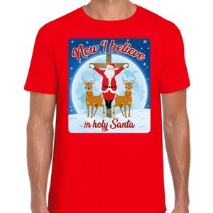 Fout Kerstshirt / t-shirt - Now I believe in Holy Santa - rood voor heren - kerstkleding / kerst outfit