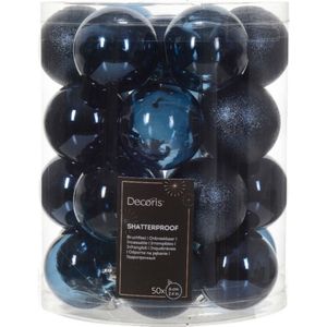Decoris kerstballen - 50x stuks - 6 cm -kunststof - donkerblauw