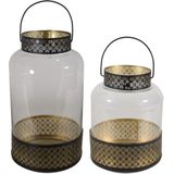 Set van 2x lantaarns/windlichten zwart/goud Arabische stijl 28 en 37 cm - Gebruik buiten/tuin/woonkamer - Thema Oosters/Arabisch
