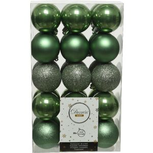 30x stuks plastic kerstballen salie groen (sage) 6 cm - Onbreekbare kunststof kerstballen