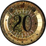 Verjaardag feest bordjes leeftijd - 50x - 20 jaar - goud - karton - 22 cm - rond