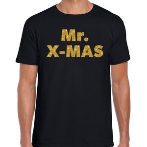 Foute Kerst t-shirt -  Mr. X-mas - Gouden glitter letters / zwart voor heren - kerstkleding / Christmas outfit