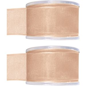 2x Hobby/decoratie koraal roze organza sierlinten 4 cm/40 mm x 20 meter - Cadeaulint organzalint/ribbon - Striklint linten roze