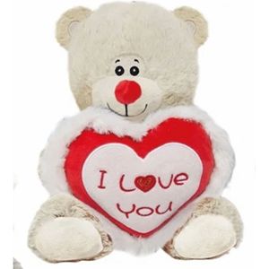 Jono Toys Pluche knuffelbeer/teddybeer met I love you hartje - wit - 30 cm