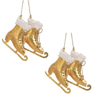 6x Kerstboomhangers gouden schaatsen 14 cm kerstversiering - Gouden kerstversiering/boomversiering