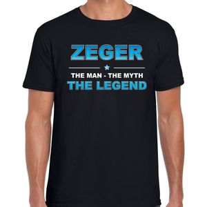 Naam cadeau Zeger - The man, The myth the legend t-shirt  zwart voor heren - Cadeau shirt voor o.a verjaardag/ vaderdag/ pensioen/ geslaagd/ bedankt