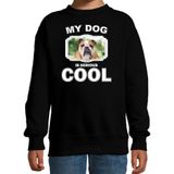 Engelse bulldog honden trui / sweater my dog is serious cool zwart - kinderen - Engelse bulldogs liefhebber cadeau sweaters - kinderkleding / kleding
