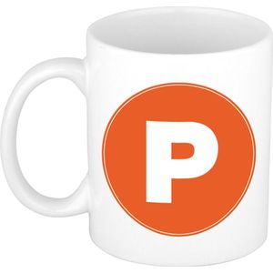 Mok / beker met de letter P oranje bedrukking voor het maken van een naam / woord - koffiebeker / koffiemok - namen beker