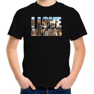 Tekst shirt I love alpacas met dieren foto van een alpaca zwart voor kinderen - cadeau t-shirt alpacas liefhebber - kinderkleding / kleding