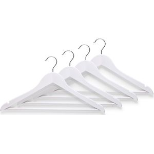 8x Witte kledinghangers met broekstang 44 cm - Zeller - Huis/wonen benodigdheden - Kledingkast - Kledinghangers voor volwassenen