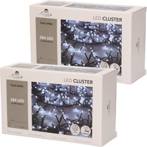 Set van 2x stuks clusterverlichting helder wit buiten 384 lampjes met timer - Kerstverlichting - Boomverlichting/feestverlichting lichtsnoeren