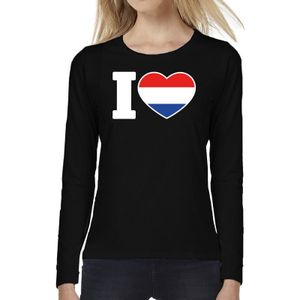 I love Holland supporter t-shirt met lange mouwen / long sleeves voor dames - zwart - Holland / Nederland landen shirtjes - Nederlandse fan kleding dames