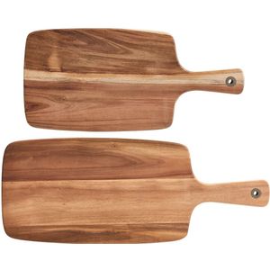 2x Rechthoekige acacia houten snijplanken met handvat 42/52 cm - Zeller - Keukenbenodigdheden - Kookbenodigdheden - Snijplanken/serveerplanken - Houten serveerborden - Snijplanken van hout