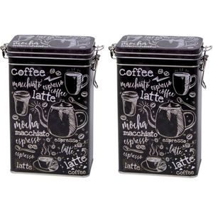 5x stuks zwart rechthoekig koffieblik/bewaarblik 19 cm - Koffie voorraadblikken - Koffiepads/koffiecups voorraadbussen