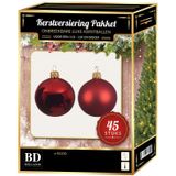 Kerstbal en ster piek set 45x kerst rood - voor 120 cm boom - Kerstboomversiering kerst rood