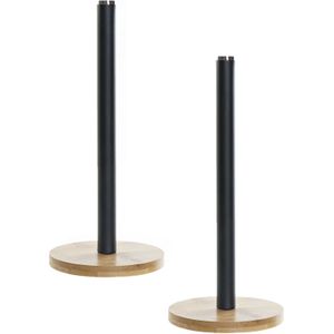 2x stuks keukenrol houders bamboe zwart 15 x 34 cm - Keukenpapier/keukenrol houders van hout