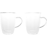 Set van 2x dubbelwandige koffie/thee glazen 250 ml - Transparant - Thee bekers en glazen