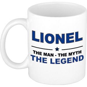 Naam cadeau Lionel - The man, The myth the legend koffie mok / beker 300 ml - naam/namen mokken - Cadeau voor o.a  verjaardag/ vaderdag/ pensioen/ geslaagd/ bedankt