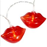 1x LED lichtsnoeren met rode lippen 100 cm binnen/buiten feestverlichting - Liefde/Valentijnsdag thema kusjes versiering